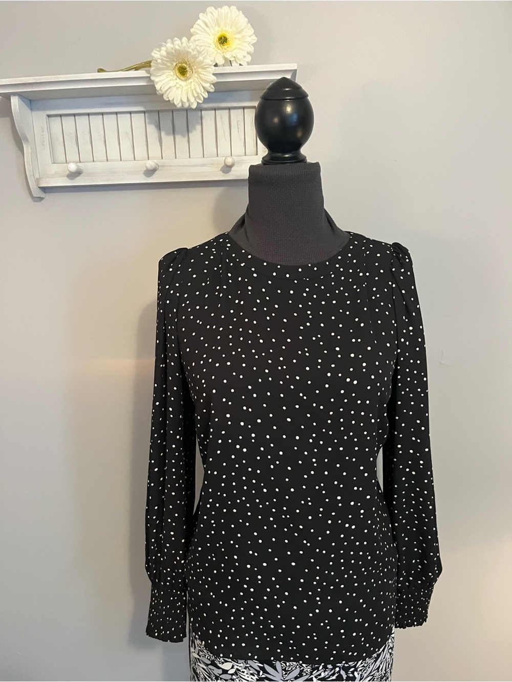 LOFT Black Long-Sleeve Polka Dot blouse  EUC